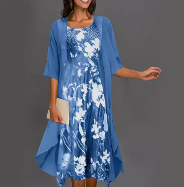 Abito floreale con coprispalle coordinato